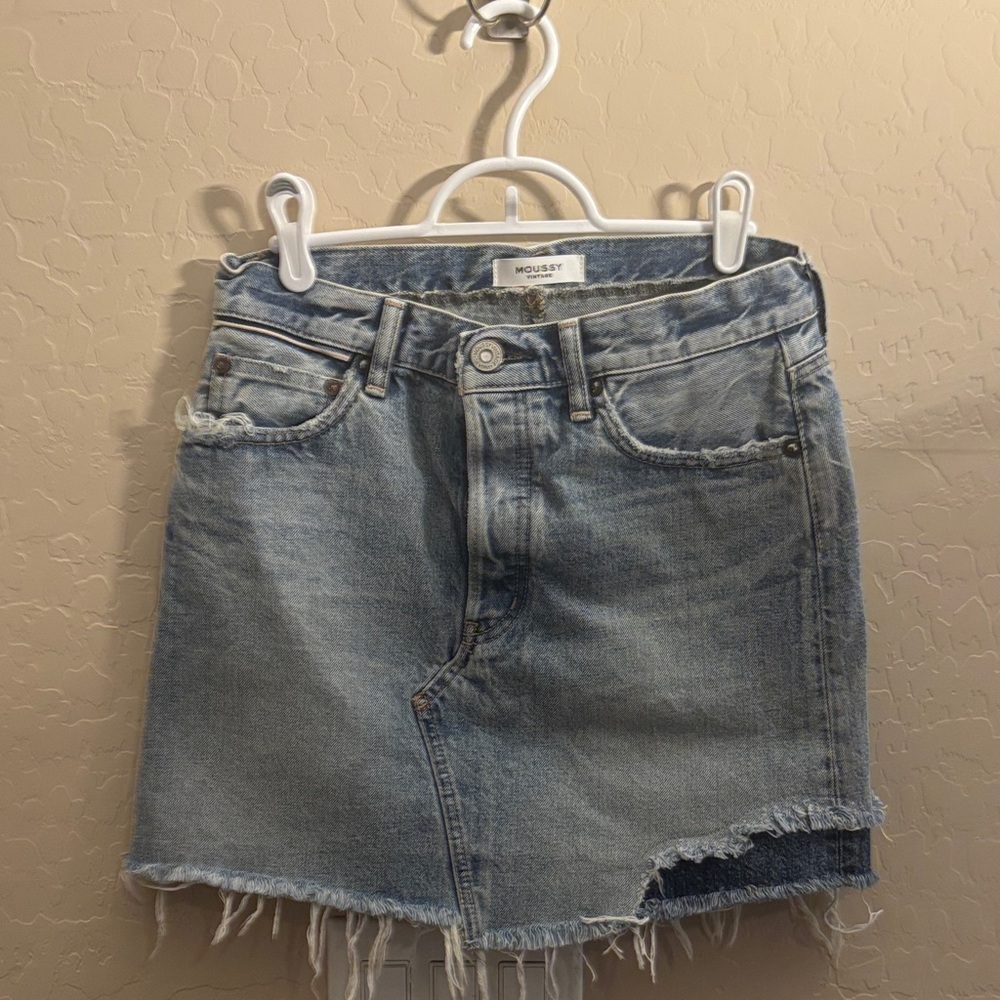 Moussy Asymmetrical Denim Skirt - Light Blue